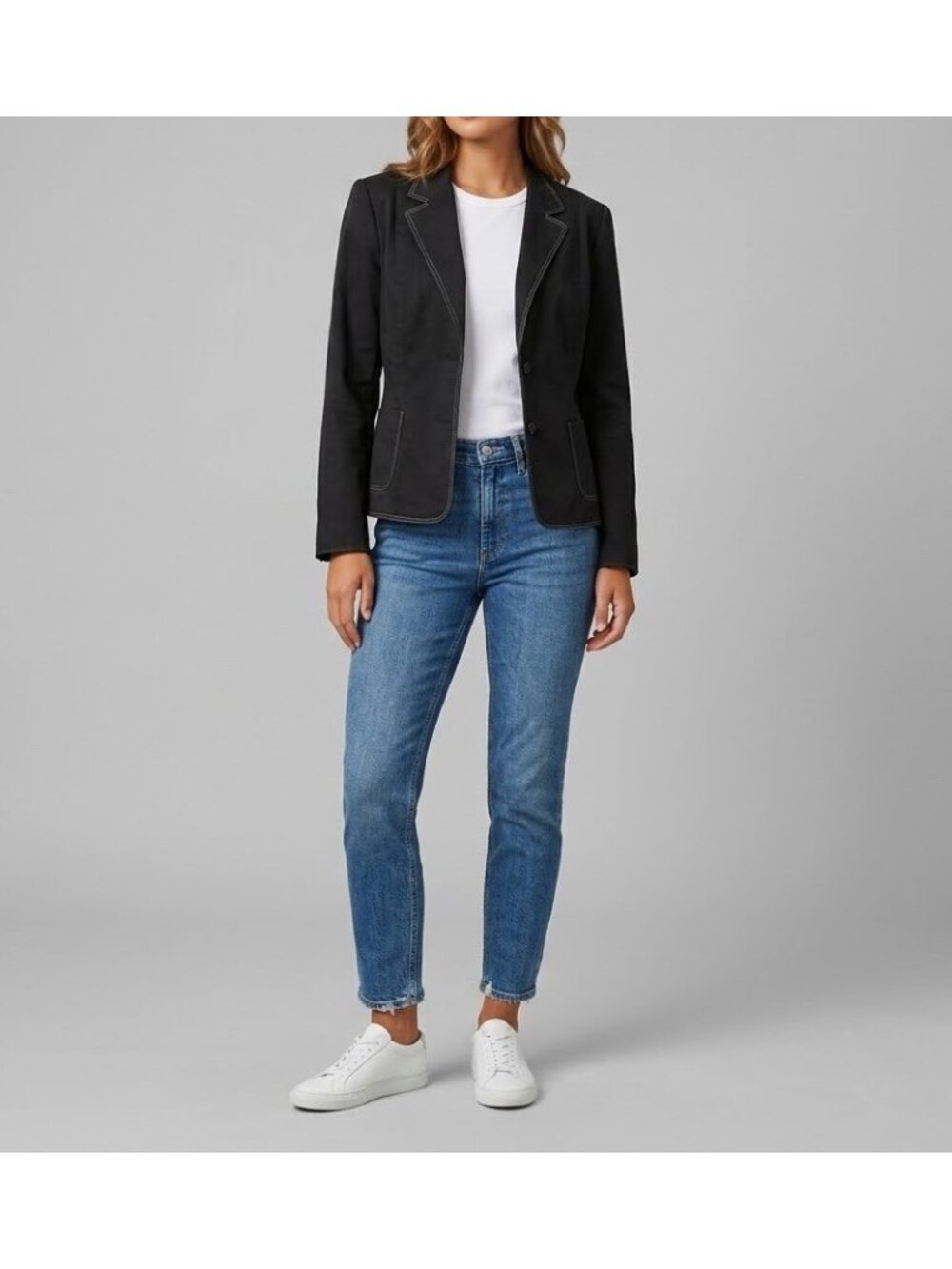 NEW Tahari Arthur S Levine Black Contrast Stitch Pocket Blazer Jacket Size 16